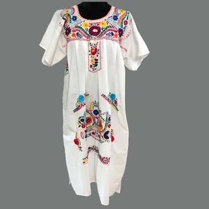 Mexican Hand Embroidered Floral Traje Típico Dress